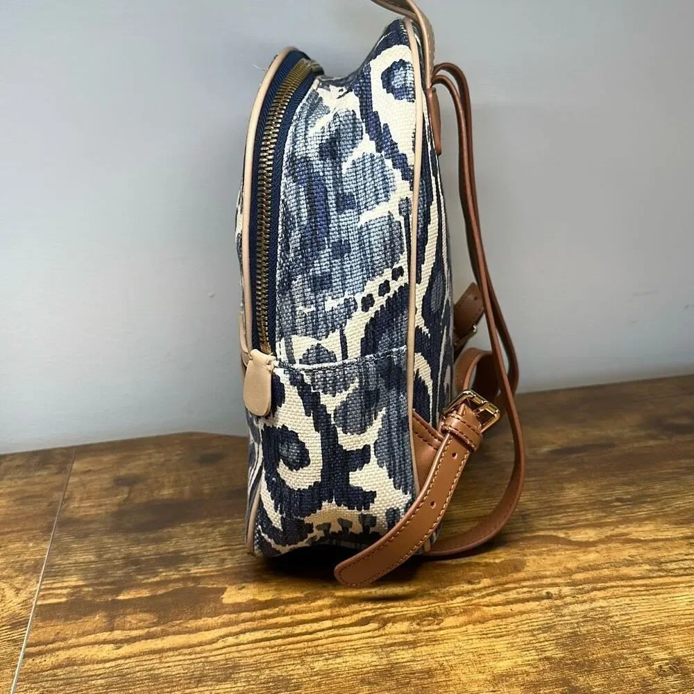 Spartina 449 Chloe Backpack Blue Daufuskie‎ Island Natural Linen Leather Bag